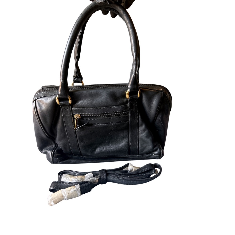 Vintage ILI New York Cowhide Leather Satchel Top Handle Bag Black 13" L X 9" H‎